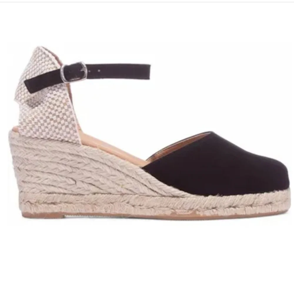 Paseart Navy Blue Suede Closed Toe Espadrille Wedge Shoes - 38/7.5